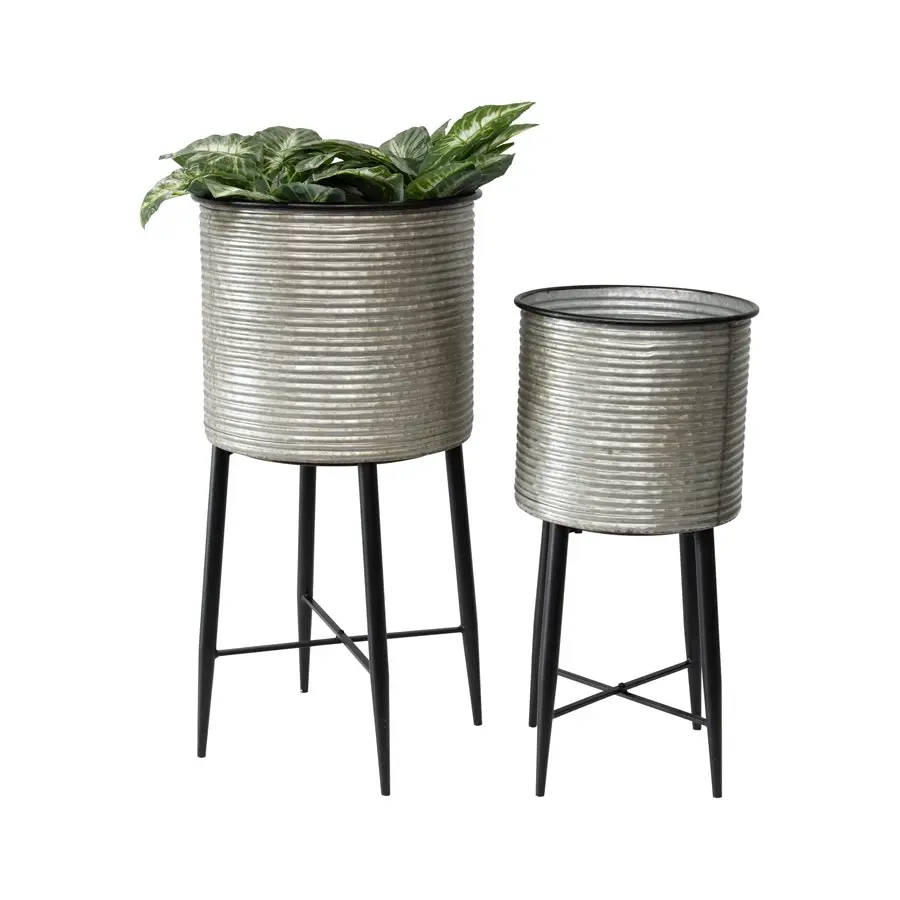 Willow & Silk Metal 68/56cm Set of 2 Industro-Chic Stilted Planter Stands