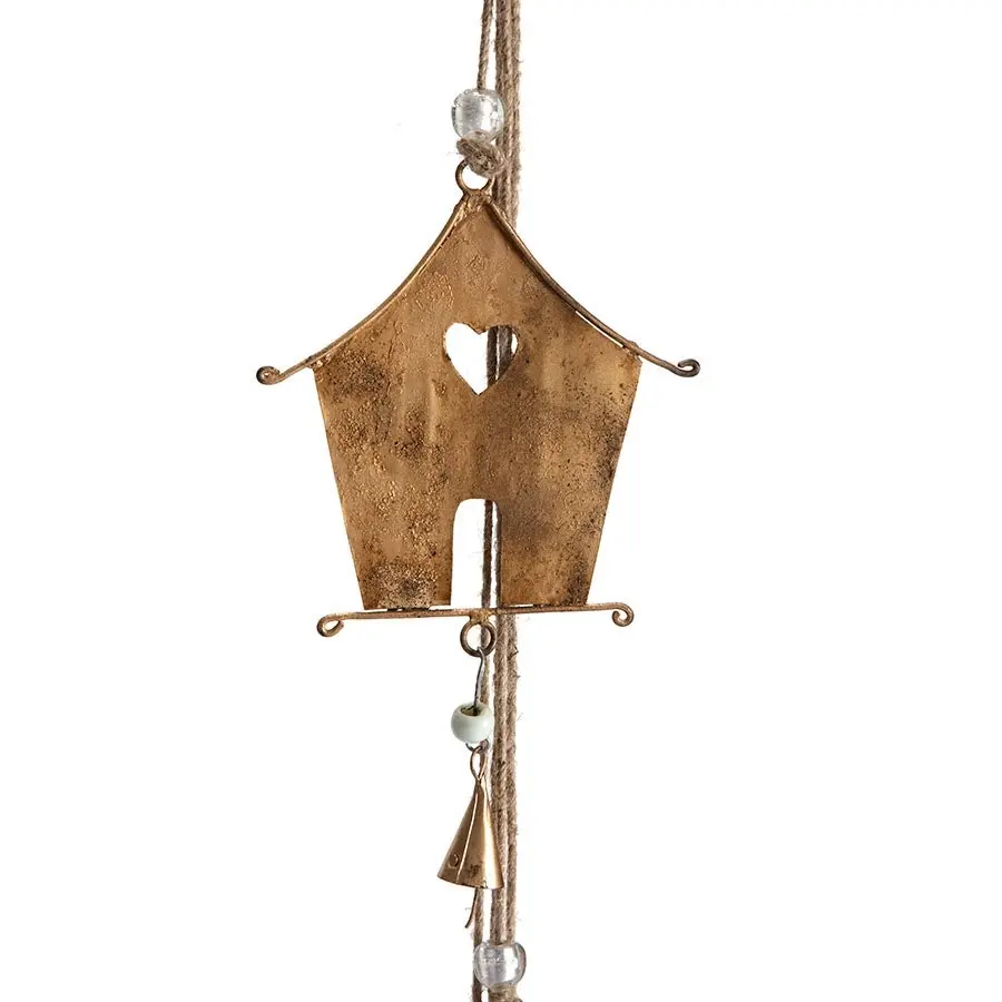 Willow & Silk Handmade Hanging 165cm Golden Bird Houses & Bells