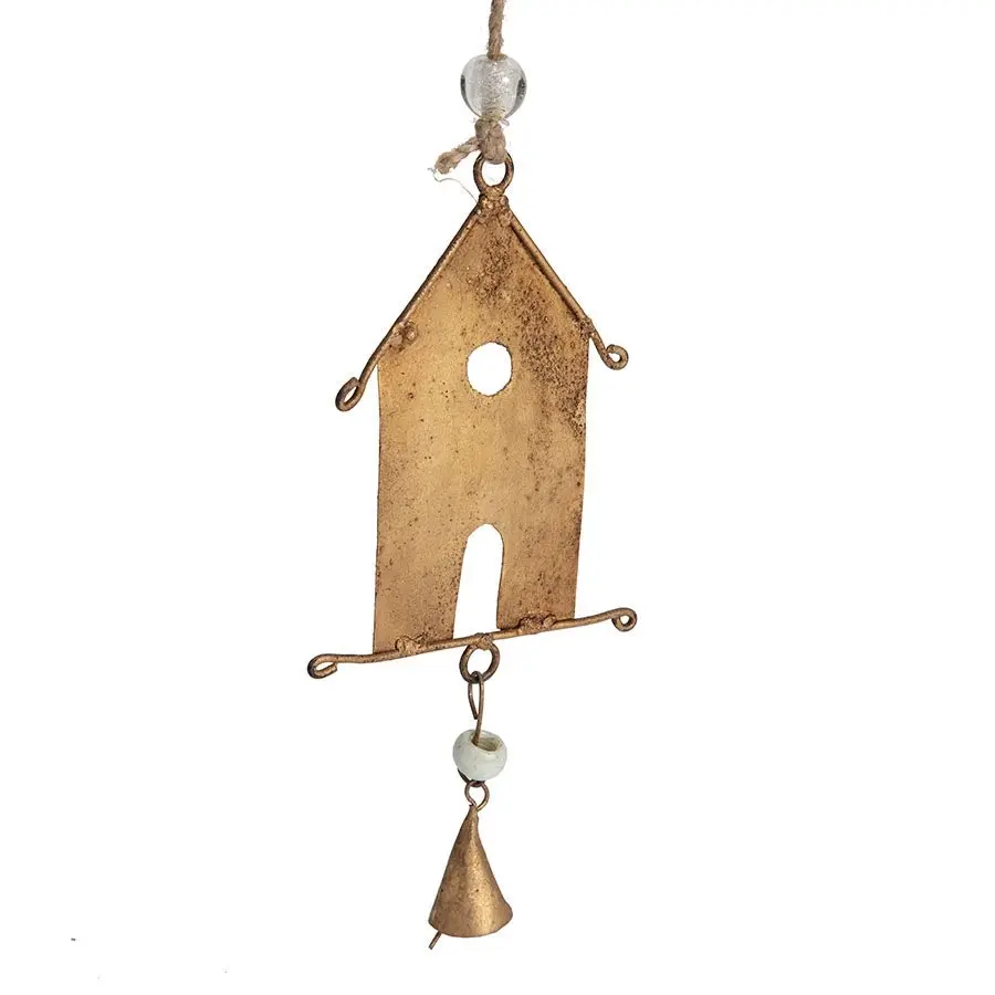 Willow & Silk Handmade Hanging 165cm Golden Bird Houses & Bells