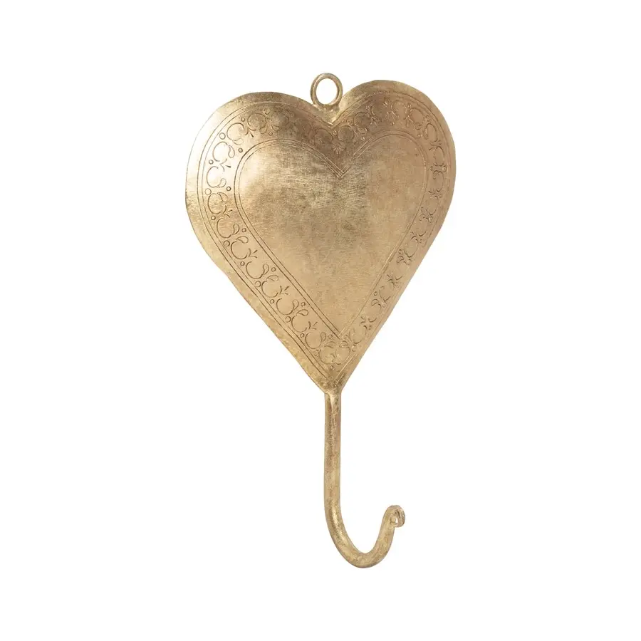 Willow & Silk Antique Gold 19cm Set of 4 Coat/Scarf Heart Wall Hooks