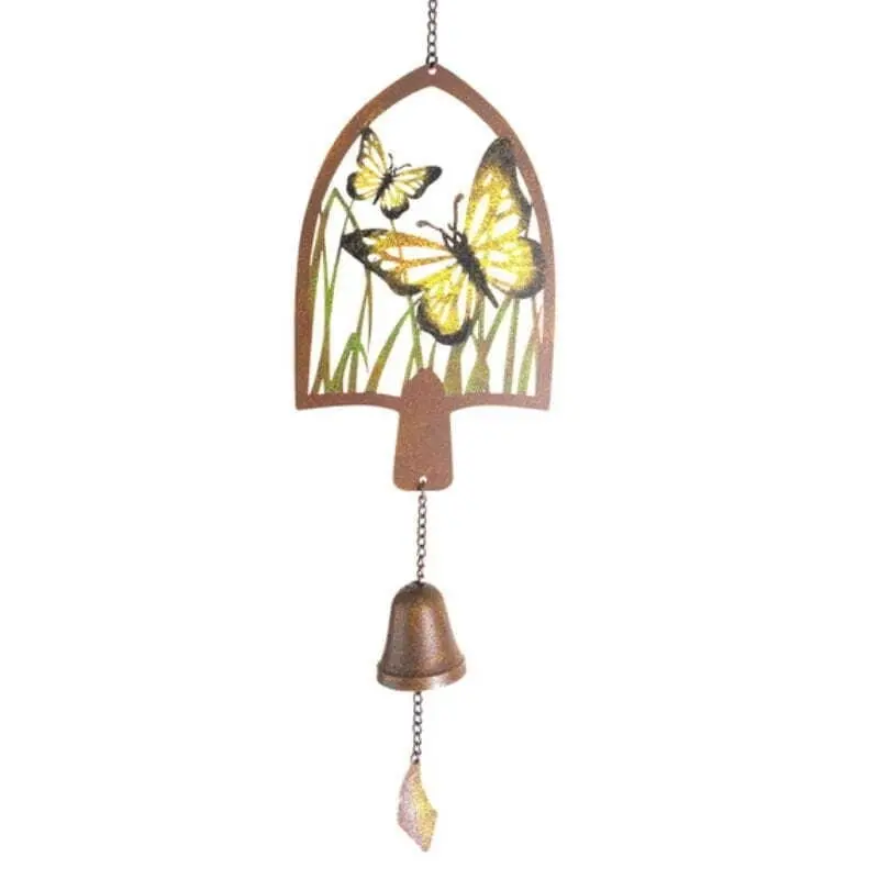 Willow & Silk Hanging 70cm Metal Arch Butterfly & Leaves w/ Bell Chime