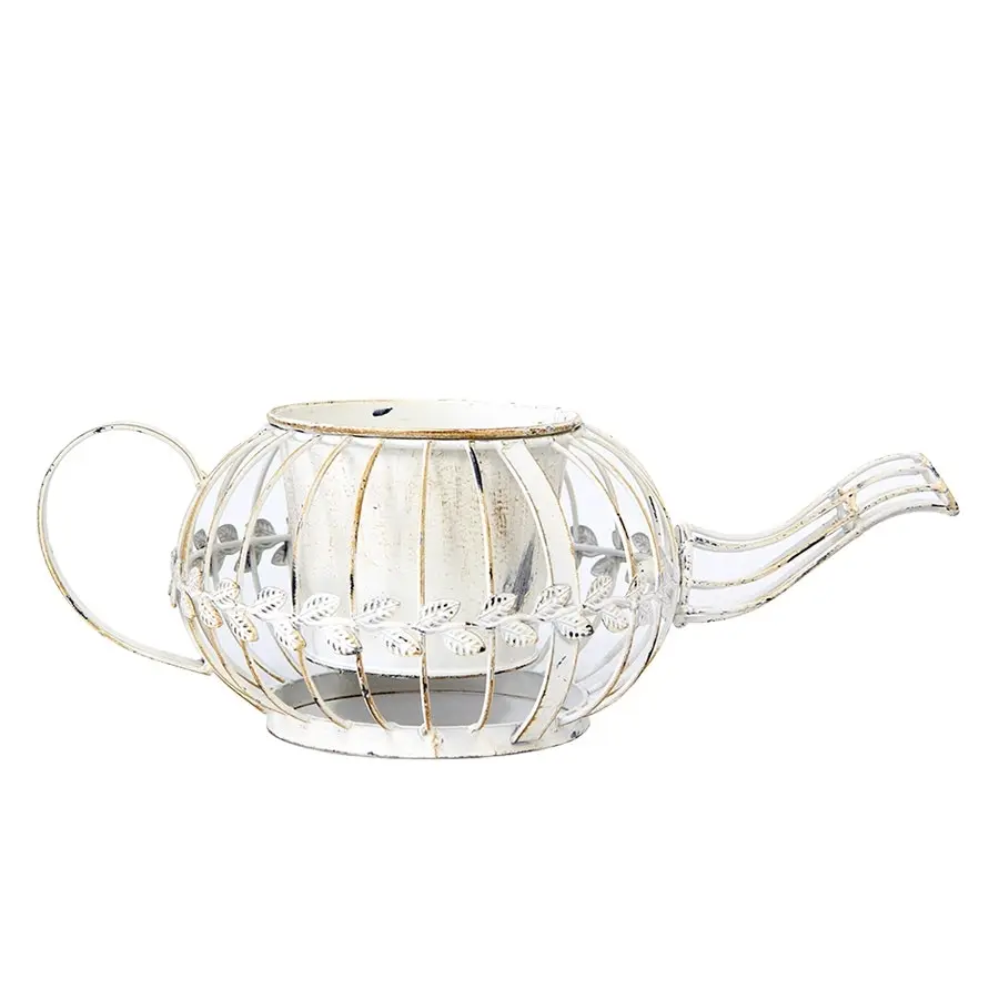 Willow & Silk Antique White 36cm Teapot/Kettle Planter w/ Handle