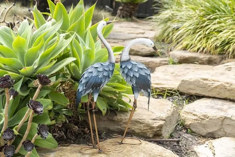 Willow & Silk Metal 72cm/64cm Set of 2 Blue Cranes Garden Ornament/Statue