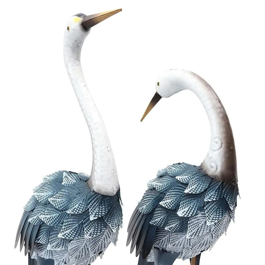 Willow & Silk Metal 72cm/64cm Set of 2 Blue Cranes Garden Ornament/Statue