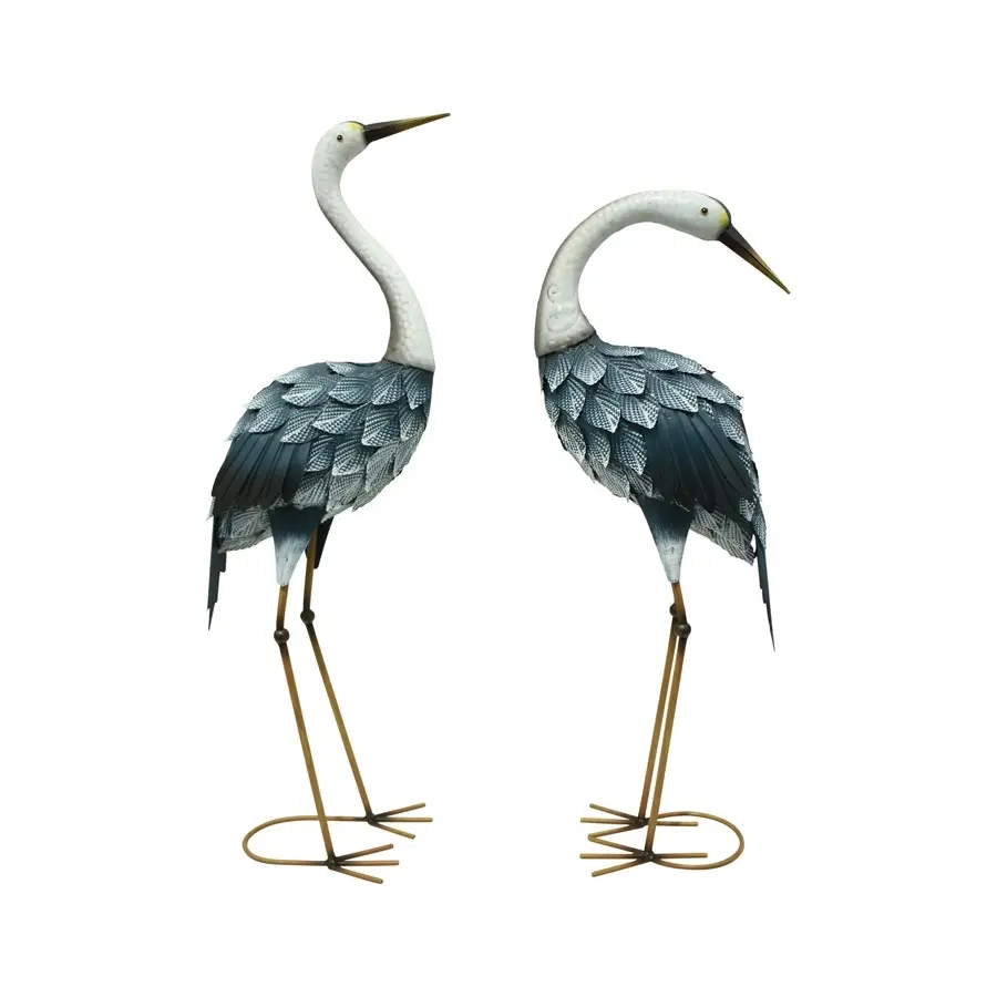 Willow & Silk Metal 72cm/64cm Set of 2 Blue Cranes Garden Ornament/Statue