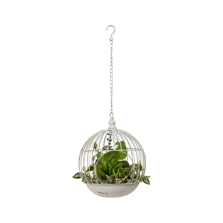 Willow & Silk Metal 68cm White Round Hanging Cloche Dome Bird Feeder