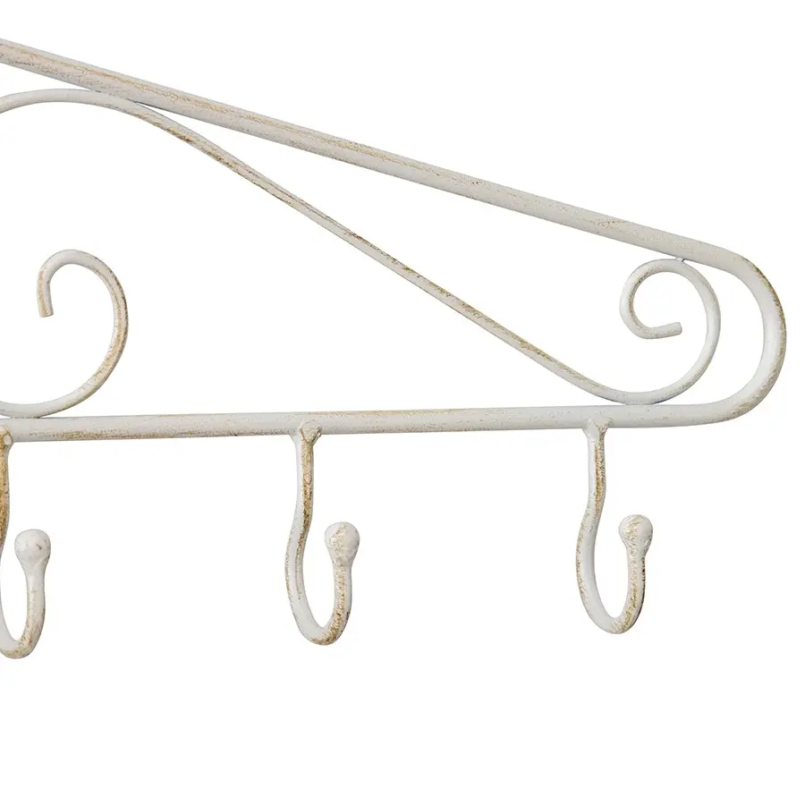 Willow & Silk Metal 55cm White Coat/Scarf/Keys 7 Hooks Swirl Wall Hanger