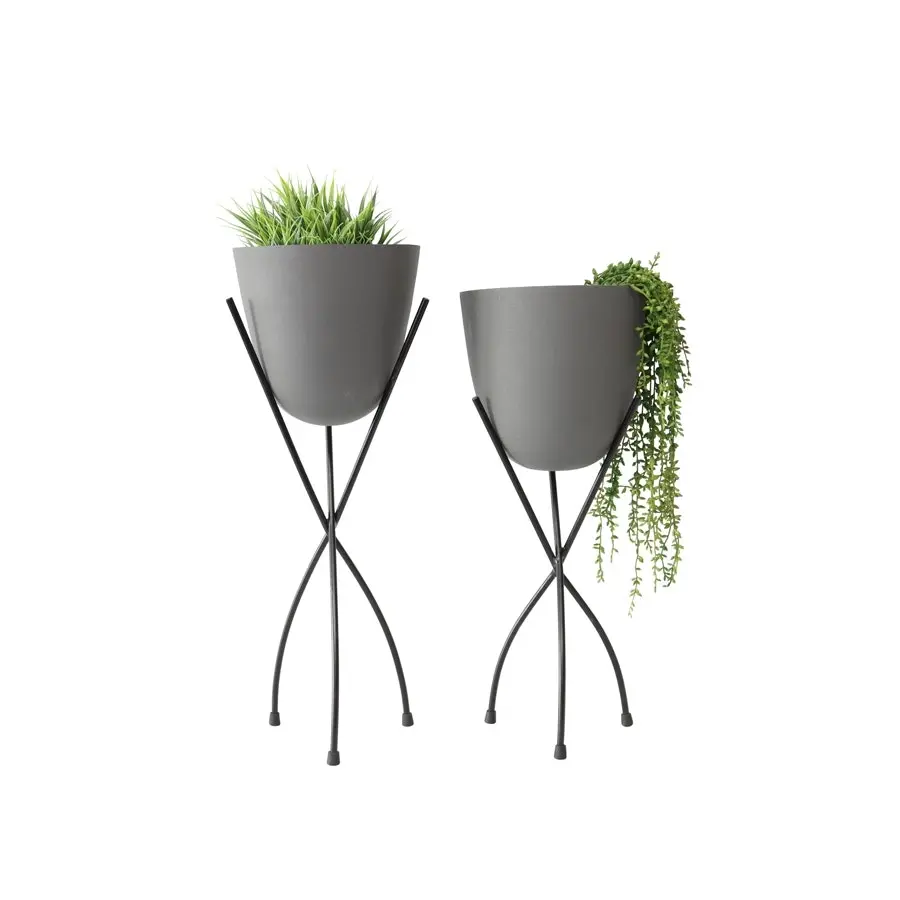 Willow & Silk Nested Grey Stilted Pot Planter Stand Set of 2