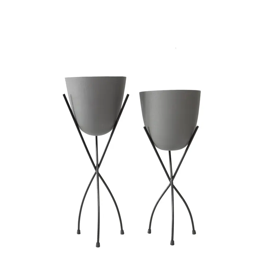 Willow & Silk Nested Grey Stilted Pot Planter Stand Set of 2