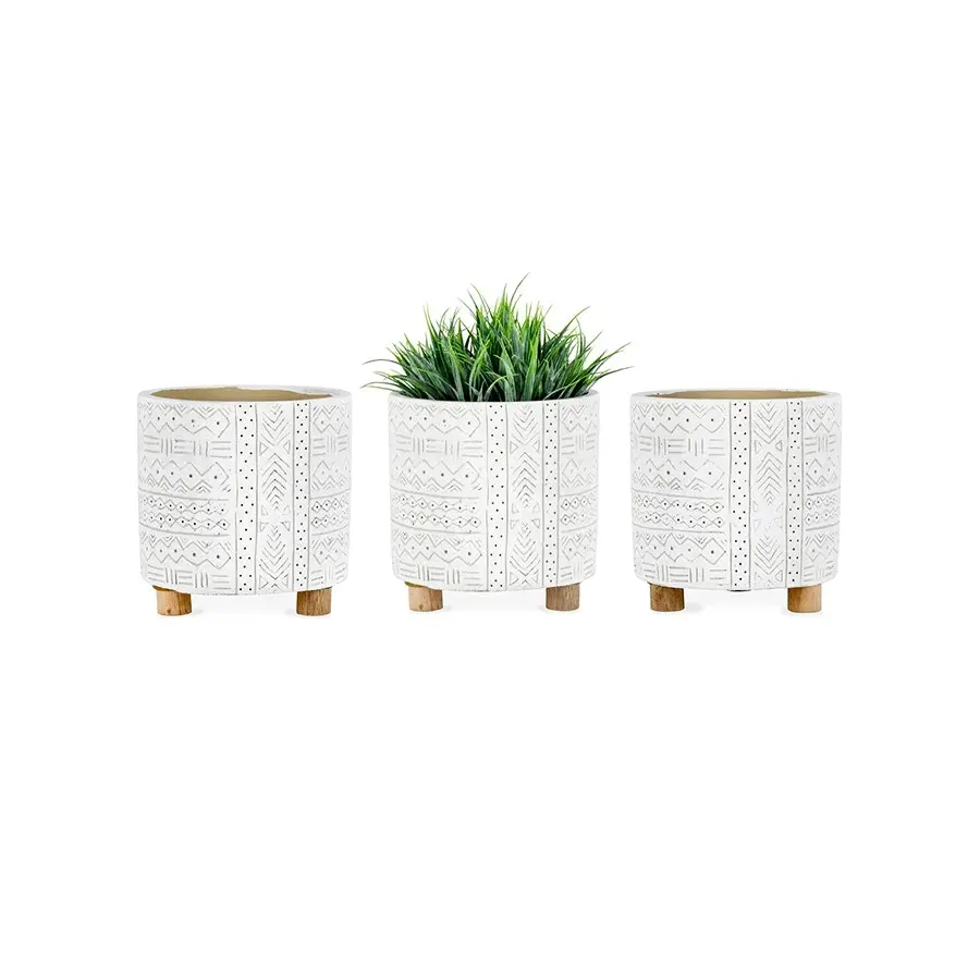 Willow & Silk Cement 14cm Set of 3 Free-Hand Garden Pot/Planters on Footers