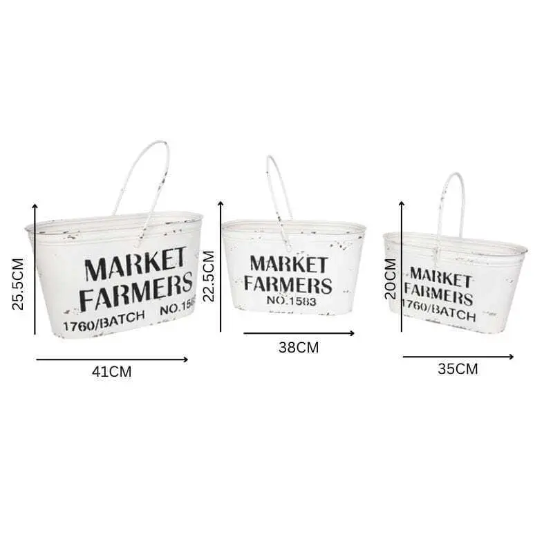 Willow & Silk Nested 41/38/35cm Metal Set of 3 'Market Farmers' Bucket/Pots