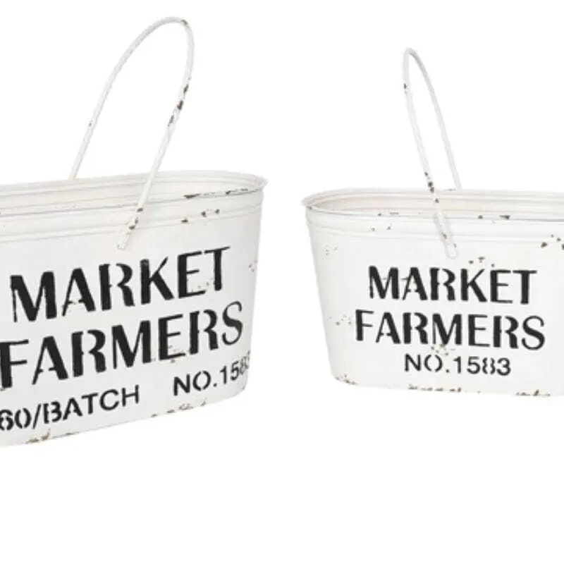 Willow & Silk Nested 41/38/35cm Metal Set of 3 'Market Farmers' Bucket/Pots