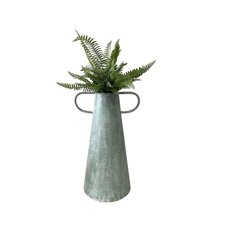 Willow & Silk Metal 46cm Acqa Green Coastal Vase/Pot/Planter w/Handles