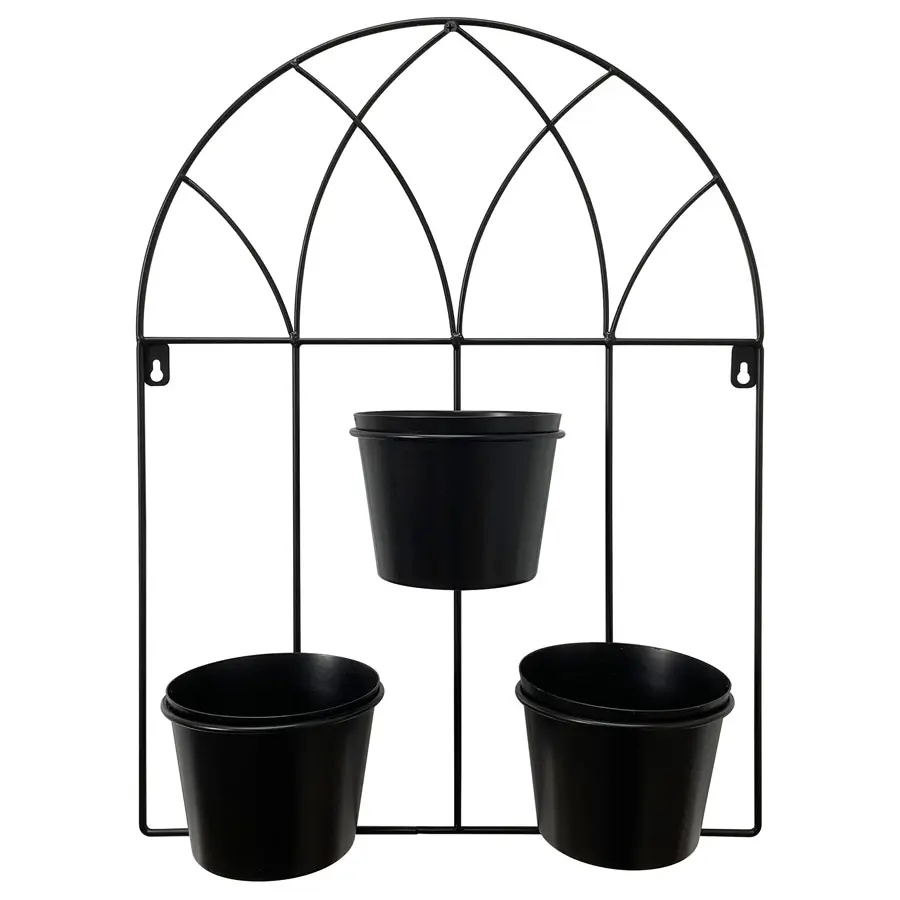 Willow & Silk Black 52cm Arch 3-Pot Metal Wall Planter