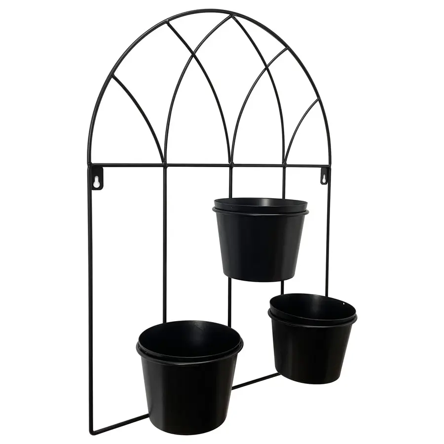 Willow & Silk Black 52cm Arch 3-Pot Metal Wall Planter