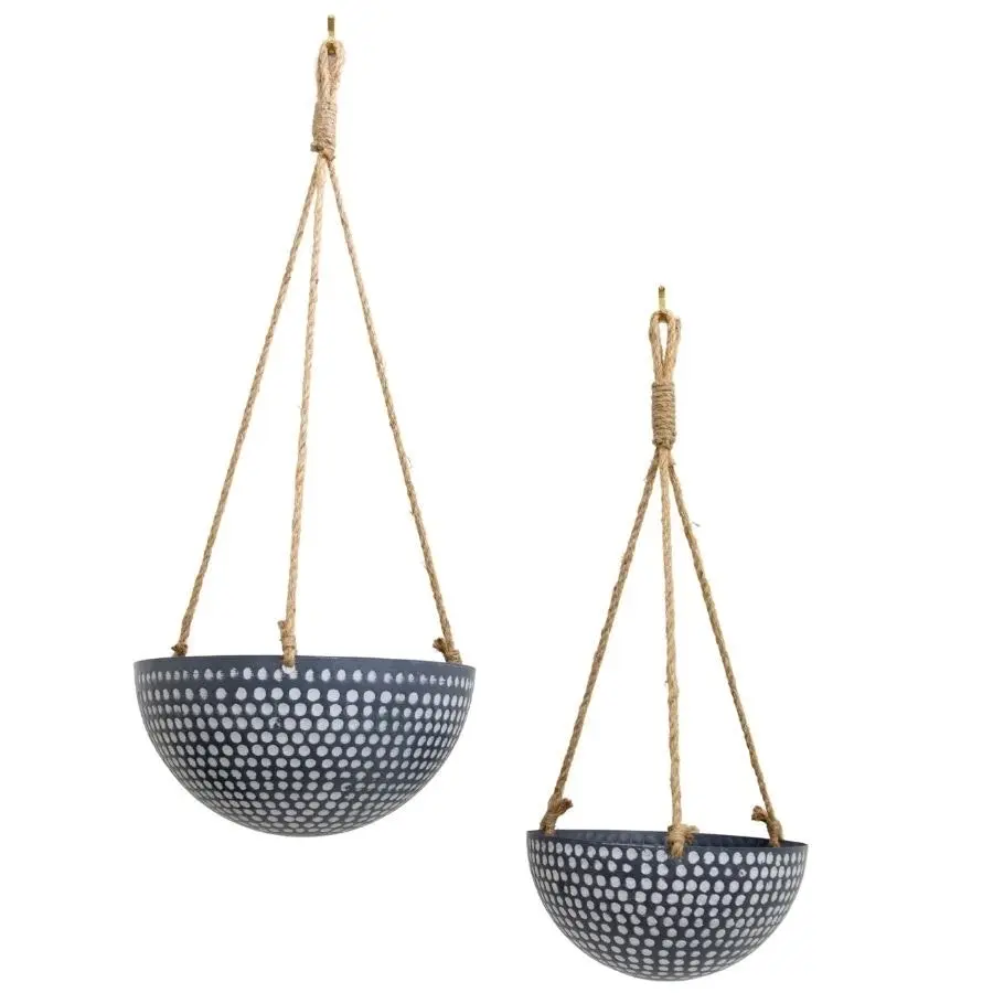 Willow & Silk Nested Hanging 73cm/60cm Set of 2 Metal Pot/Planters