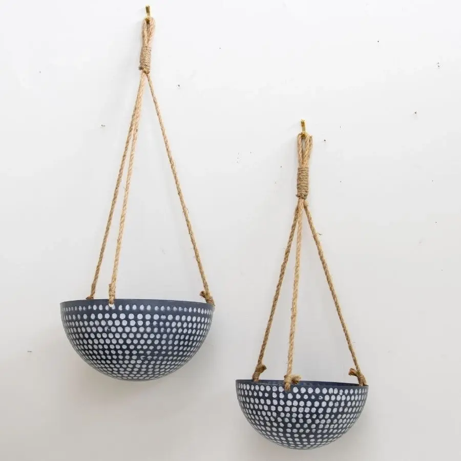 Willow & Silk Nested Hanging 73cm/60cm Set of 2 Metal Pot/Planters