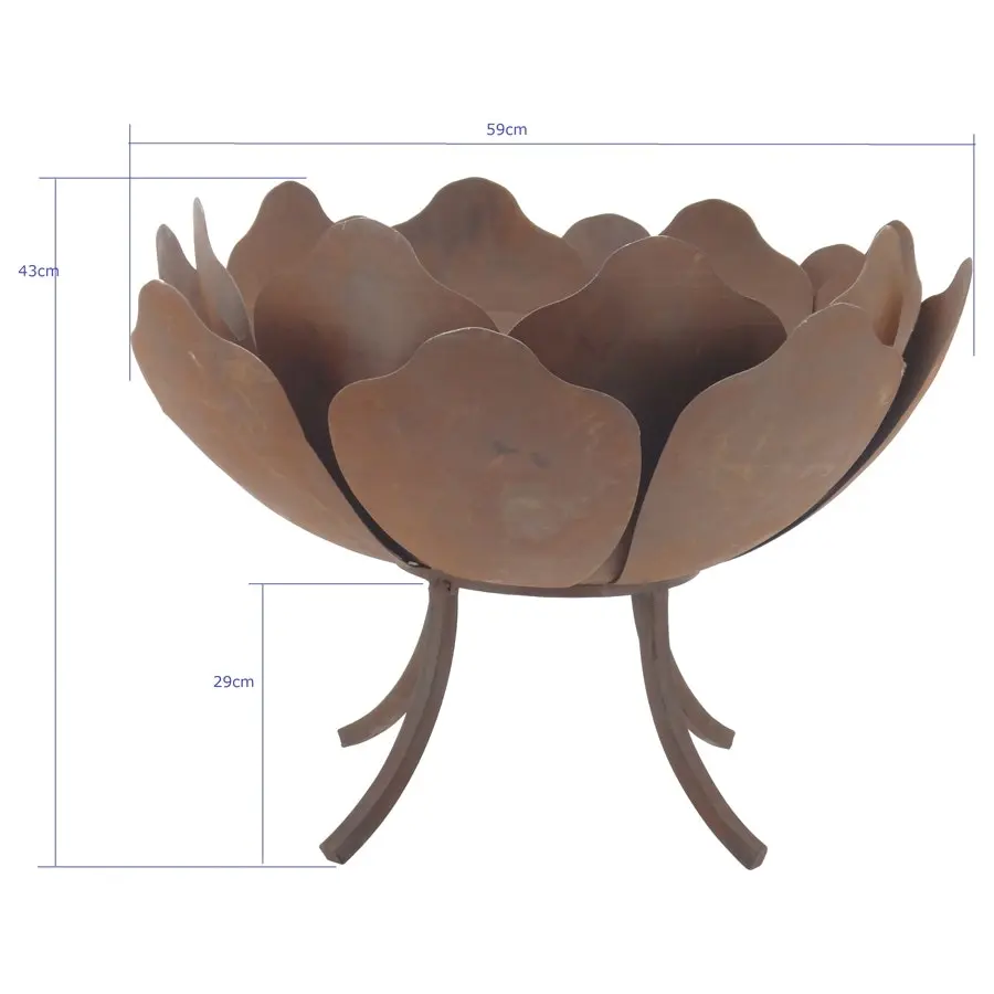 Willow & Silk Metal 60cm Rustic Lotus Flower Garden/Outdoor Firebowl