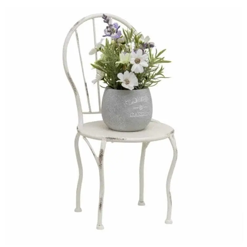 Willow & Silk Metal 39.5cm White Mini Chair/Pot Planter Stand