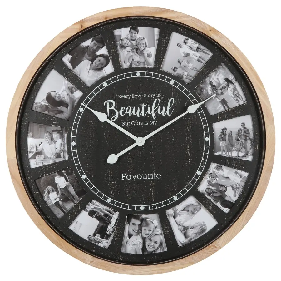 Willow & Silk Wooden 70cm Round 'Photo Gallery Collage' Large Wall Clock