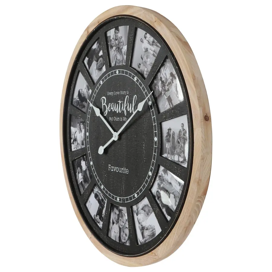 Willow & Silk Wooden 70cm Round 'Photo Gallery Collage' Large Wall Clock