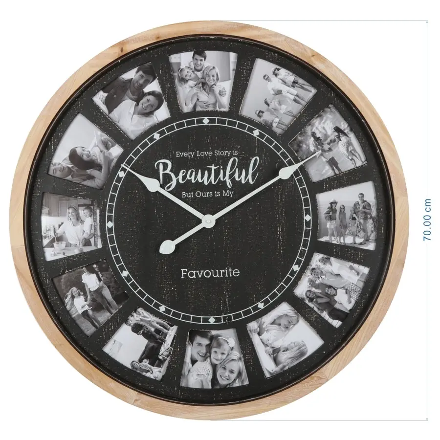 Willow & Silk Wooden 70cm Round 'Photo Gallery Collage' Large Wall Clock