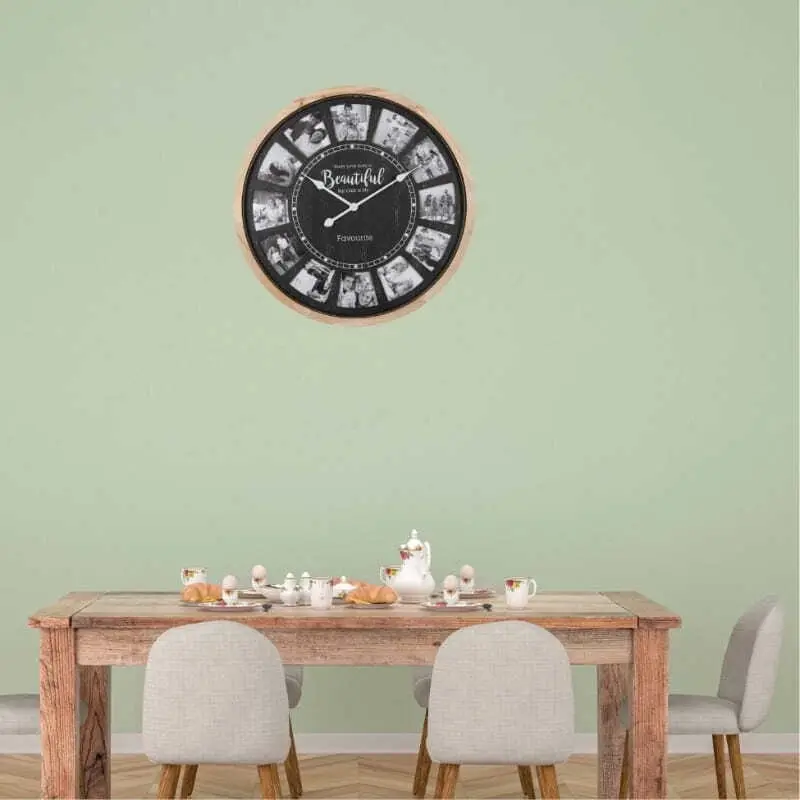 Willow & Silk Wooden 70cm Round 'Photo Gallery Collage' Large Wall Clock