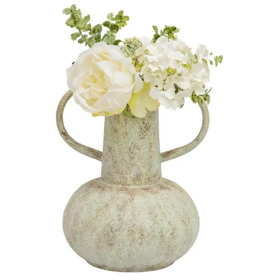 Willow & Silk Vintage Metal Pot Flower Vase With Wide Base & Handles