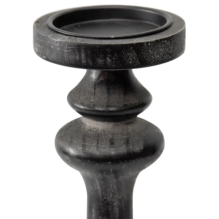 Willow & Silk Wooden 43cm Black Bold Pillar Candle Holder