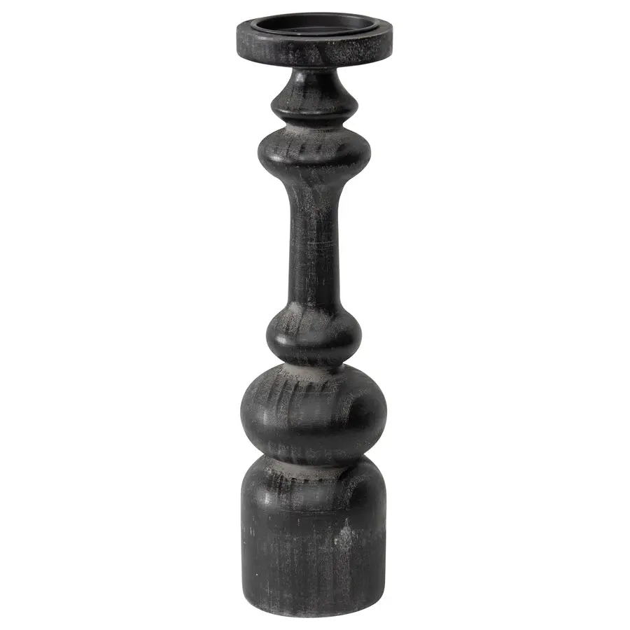 Willow & Silk Wooden 43cm Black Bold Pillar Candle Holder