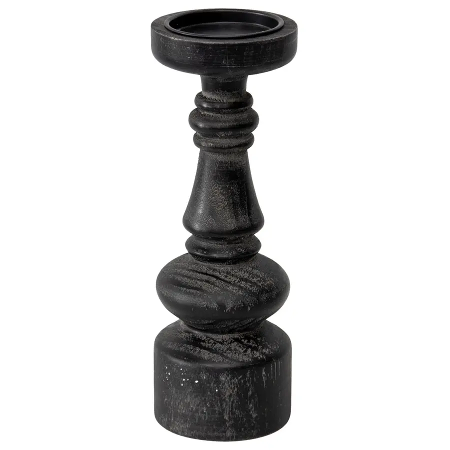 Willow & Silk Black Wooden 32cm Pillar Candle Holder