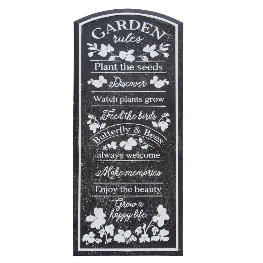 Willow & Silk 68cm Black 'Garden Rules' Plaque Sign Wall Art