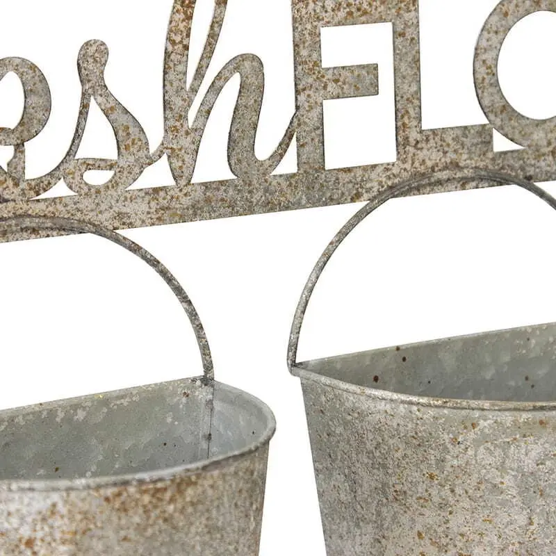 Willow & Silk Metal Pots 51cm 'Fresh Flowers' 3 Buckets Taupe Wall Planters