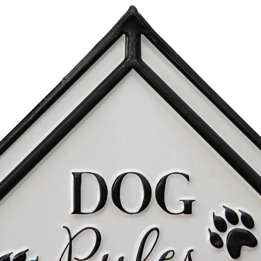 Willow & Silk Pet Room 66cm White Metal 'Dog Rules' Plaque Sign Wall Art