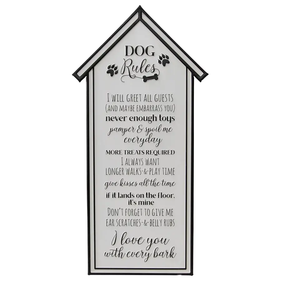 Willow & Silk Pet Room 66cm White Metal 'Dog Rules' Plaque Sign Wall Art