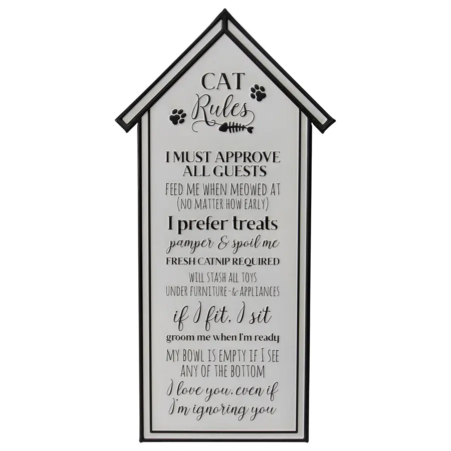 Willow & Silk Pet Room 66cm White Metal 'Cat Rules' Plaque Sign Wall Art