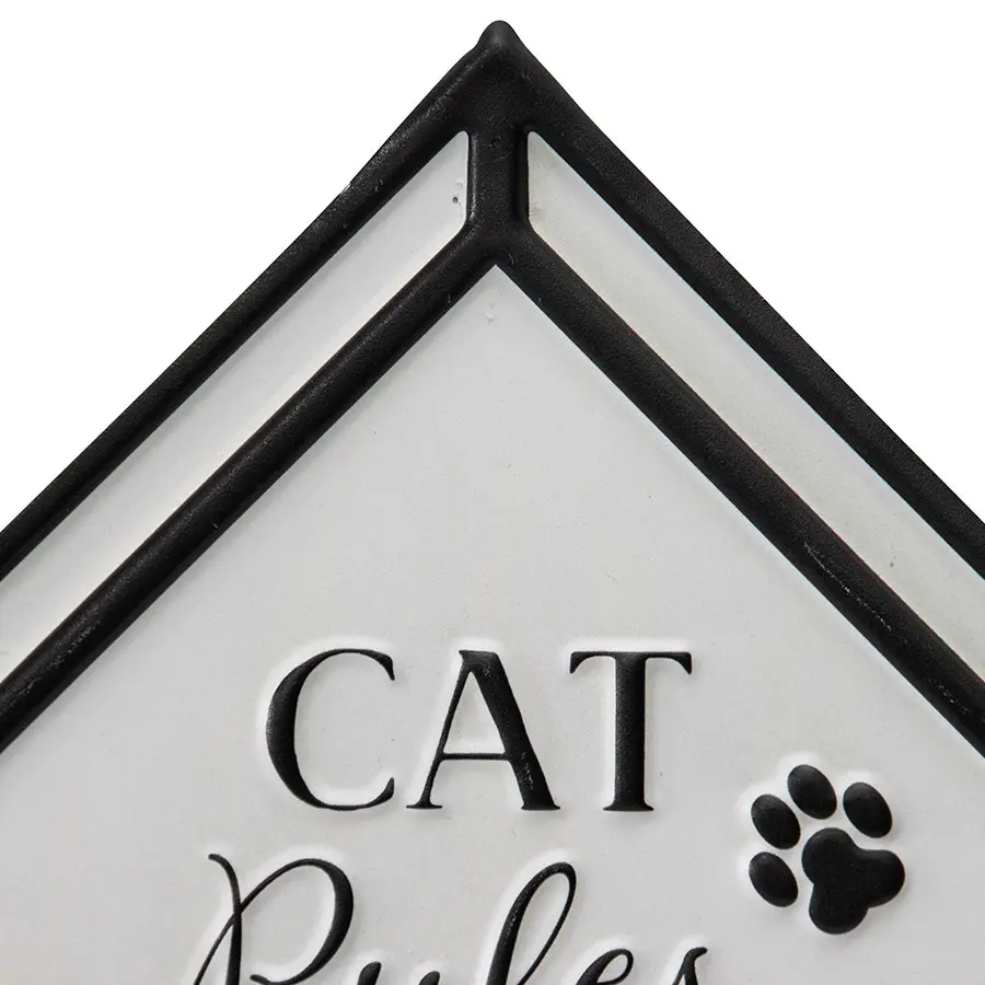 Willow & Silk Pet Room 66cm White Metal 'Cat Rules' Plaque Sign Wall Art