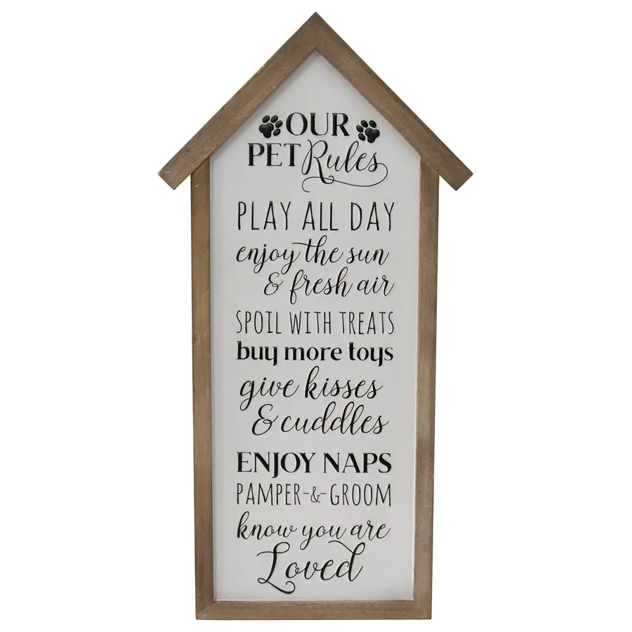 Willow & Silk Pet Room Plaque White Wooden 66cm 'Pet Rules' Sign Wall Art