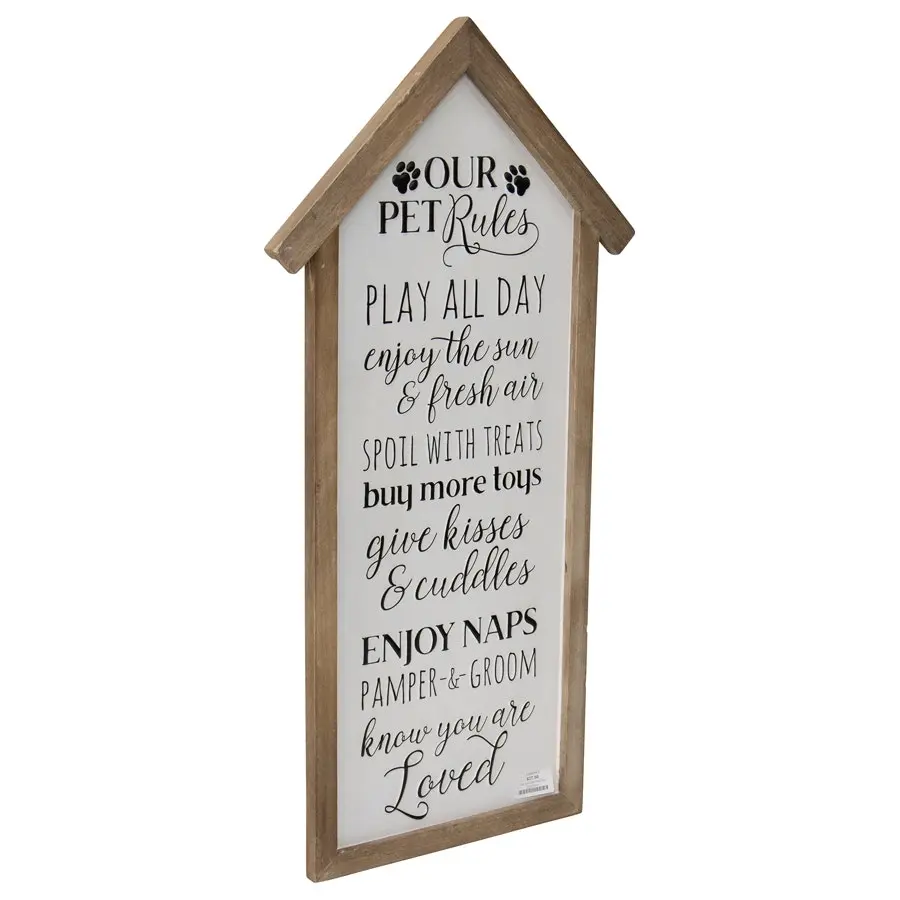 Willow & Silk Pet Room Plaque White Wooden 66cm 'Pet Rules' Sign Wall Art