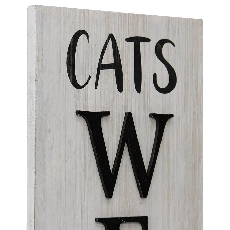 Willow & Silk Wooden Plaque 80cm 'Cats Welcome' Sign White Wall Art