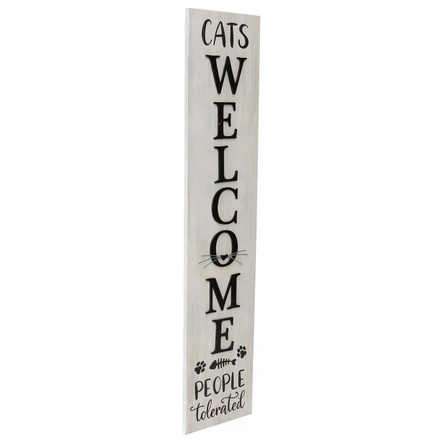 Willow & Silk Wooden Plaque 80cm 'Cats Welcome' Sign White Wall Art