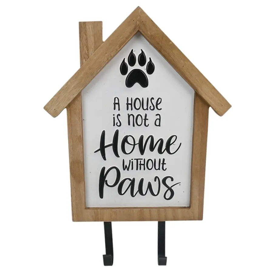 Willow & Silk Wooden Organiser 26cm Pets Love Sign Wall Art w/2 Hooks