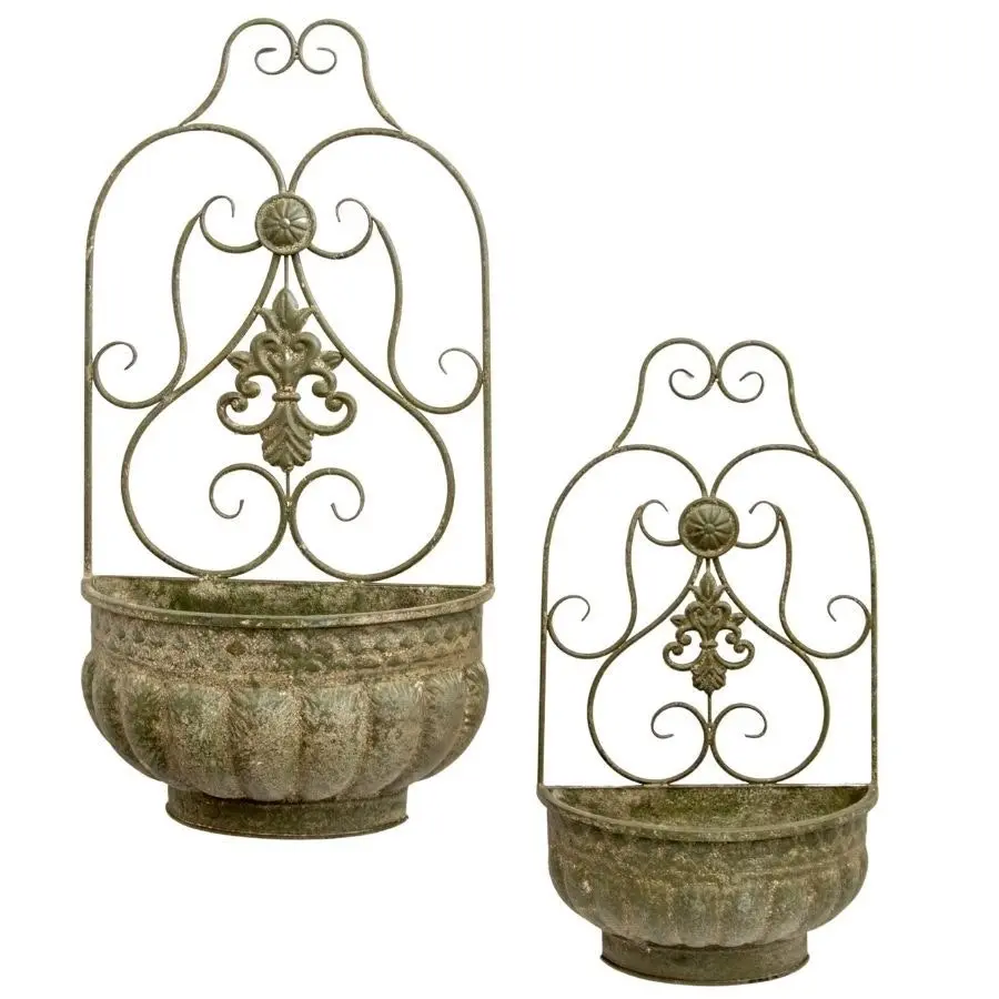 Metal Pot Flower Design Wall Planters Set of 2