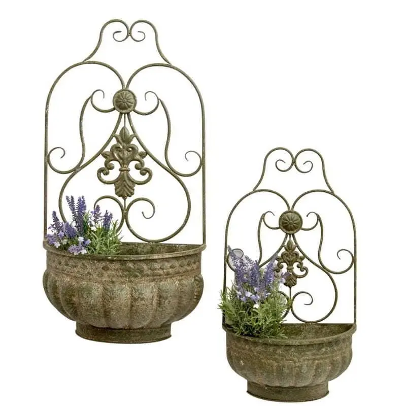 Metal Pot Flower Design Wall Planters Set of 2