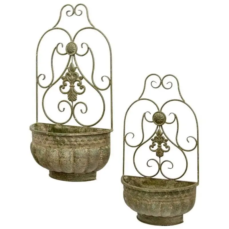 Metal Pot Flower Design Wall Planters Set of 2