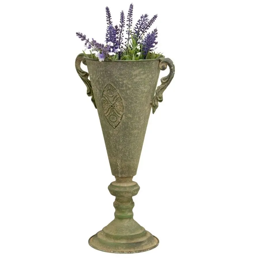 Willow & Silk Metal 40cm Taupe 2-Handle Tuscan Flute Urn/Pot/Vase