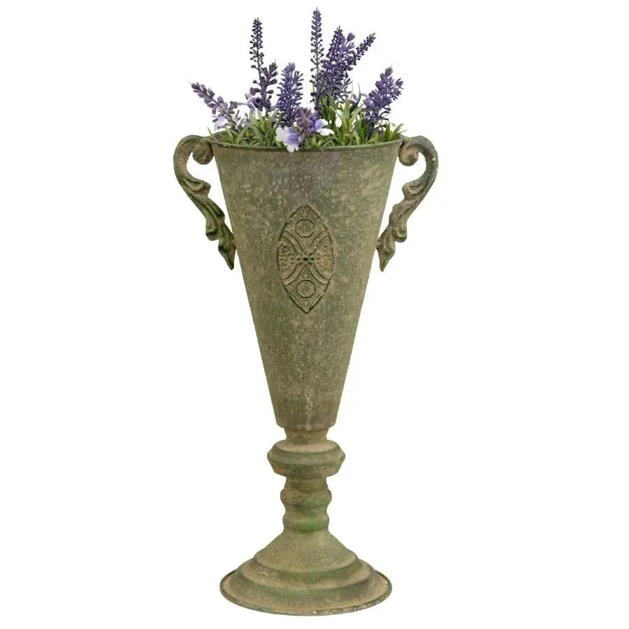 Willow & Silk Metal 40cm Taupe 2-Handle Tuscan Flute Urn/Pot/Vase