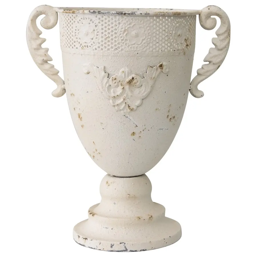 Willow & Silk 28cm White 2 Handle Fleur Embossed Trophy Urn/Planter