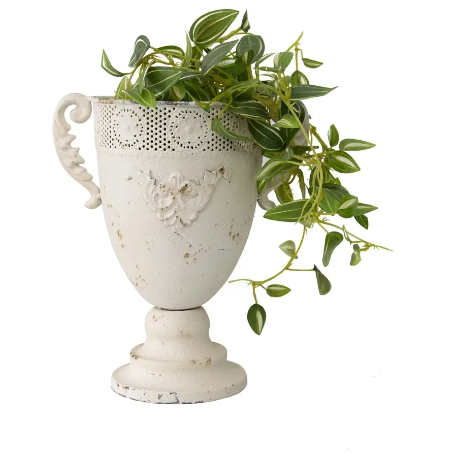 Willow & Silk 28cm White 2 Handle Fleur Embossed Trophy Urn/Planter