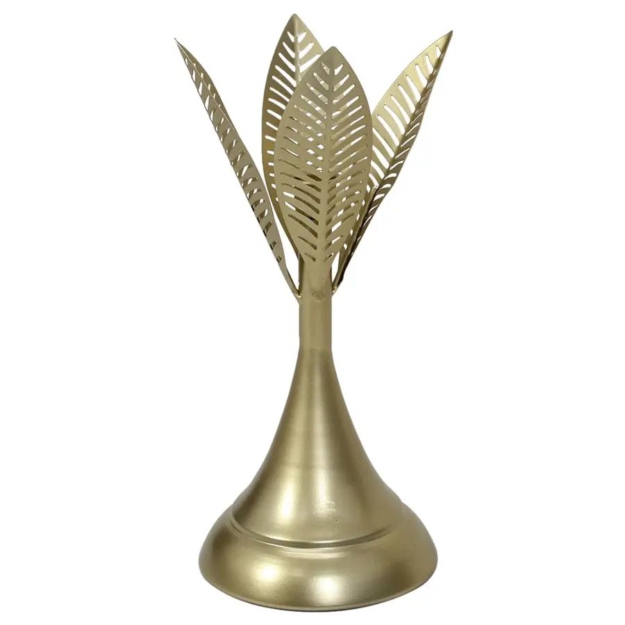 Willow & Silk Metal 32cm Golden Leaves Taper Candle Holder